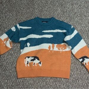 Vamtac VINTAGE women’s “Cow in a pasture” knit sweater size S